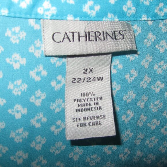 2X Plus Size 22/24 Catherines Blue Print Blouse top shirt - Picture 4 of 5